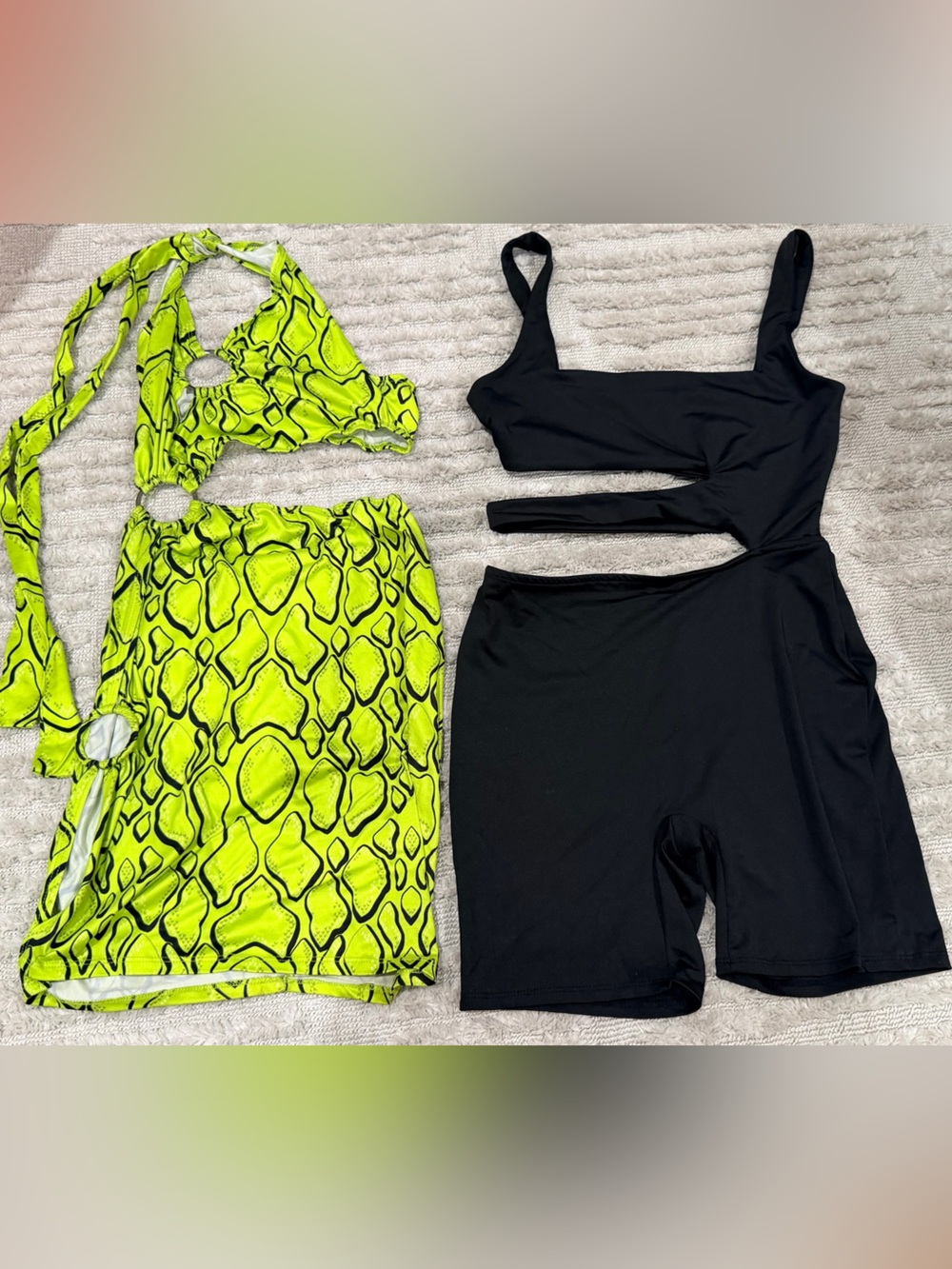 BUNDLE Neon Green Snake-Print Two-Piece Dress Set
